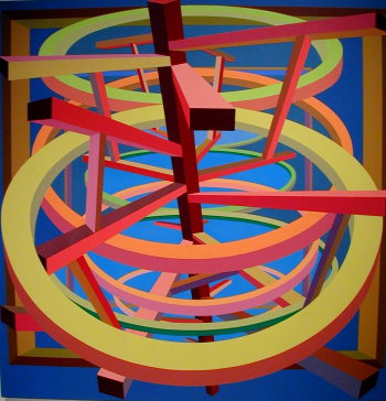 acrylic painting with brightly colored spirals