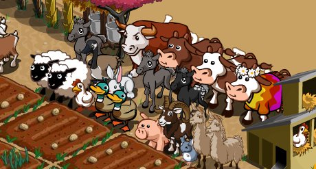 many interesting furry animals a bunch of FarmVille animals
