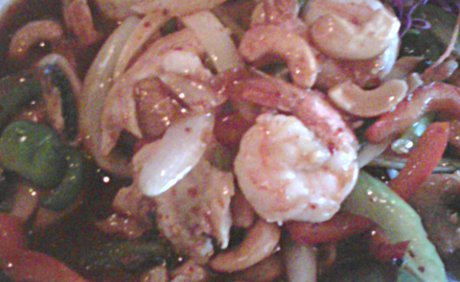 yay for presentation Thai chicken, vegetables, and shrimp dish