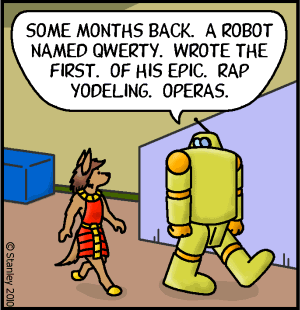 some things are just too evil even for the future a robot named Qwerty wrote the first of his epic rap yodeling operas