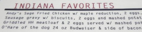 O'Hare of the Dog, 24 oz Budweiser and a side of bacon, $7.50