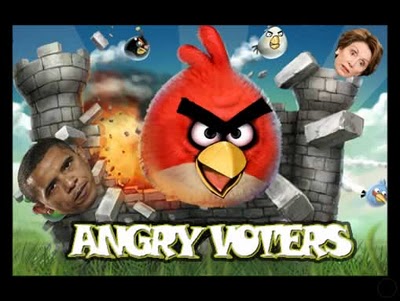 Angry Voters, showing some Angry Birds attacking politicians