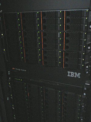 big IBM storage array cabinet with over 80T of disks in it