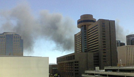 plume of smoke from the recycling plant fire near downtown Phoenix