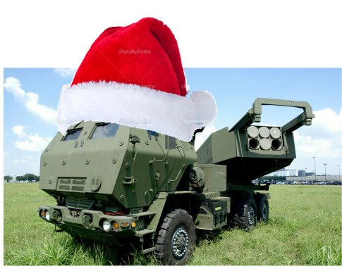 a HIMARS with a Santa hat on it