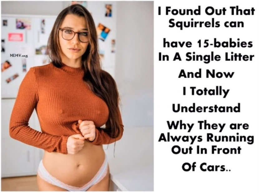 Cute brunette says 'I found out that squirrels can have 15 babies in a single litter and new I totally understand why they are always running out in front of cars.'
