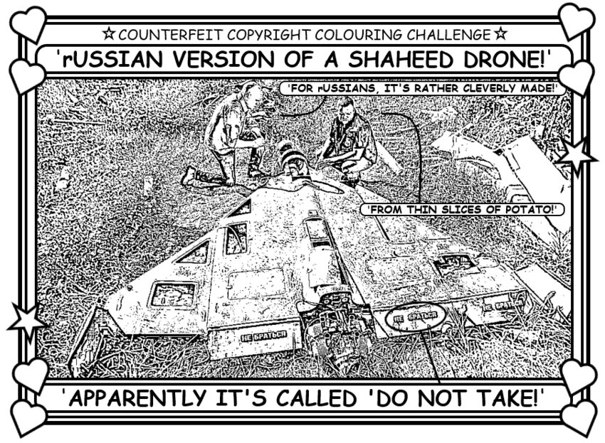 Coloring book page about a Russian Shahed drone.