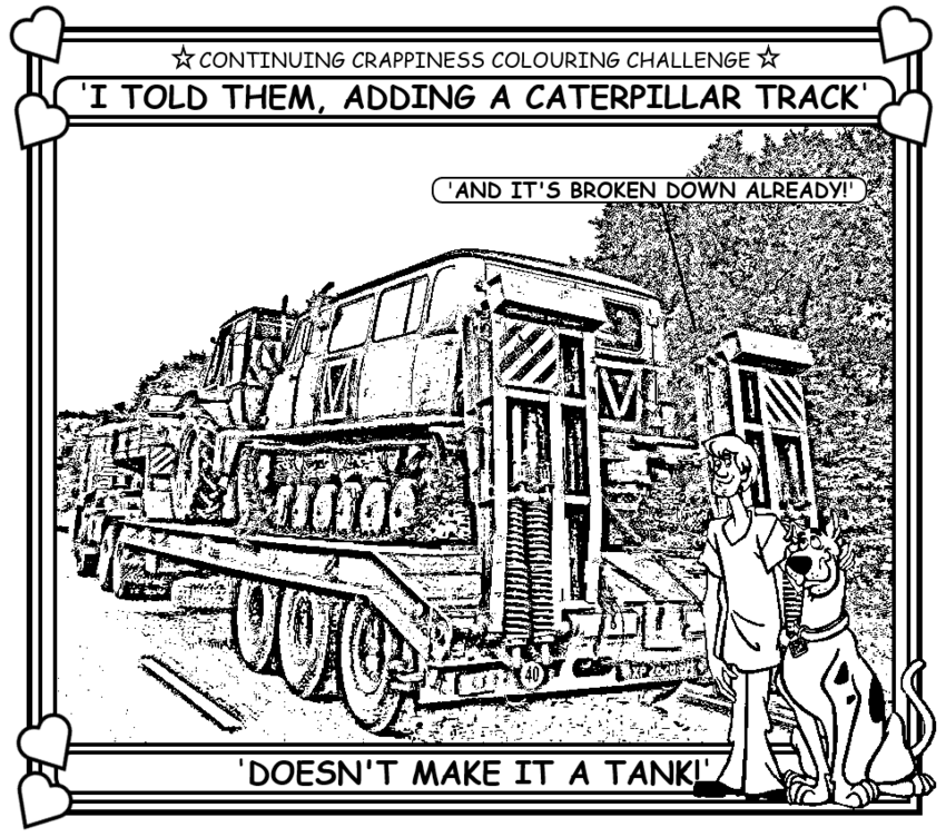 Coloring book page about a tracked Bukhanka.