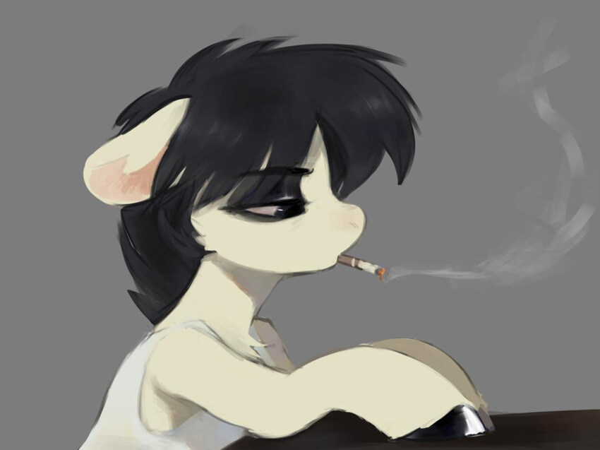 A pony smoking a cigarette.