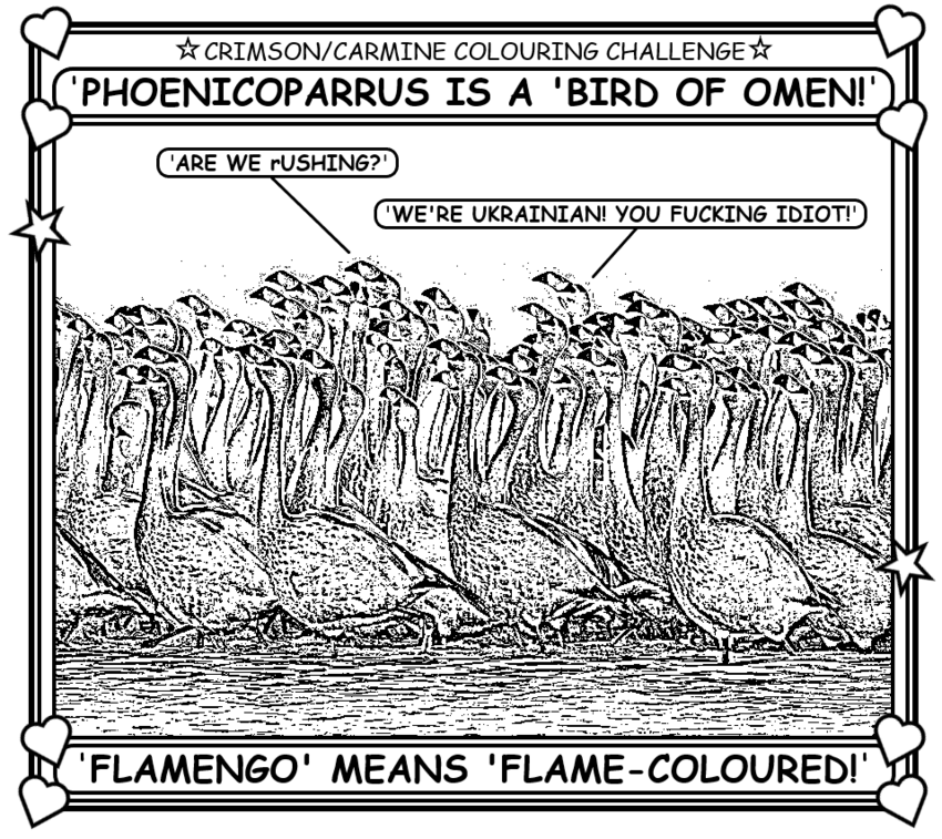 Coloring book page about flamingos.