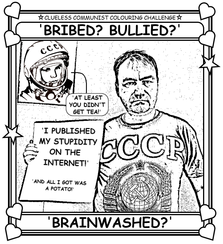 Coloring book page where some Russian promoting the re-unification of the USSR gets teased.