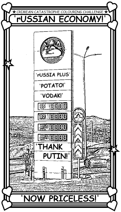 Coloring book page about gas prices in Russia. (The original image had 2 kinds of fuel as unavailable.)