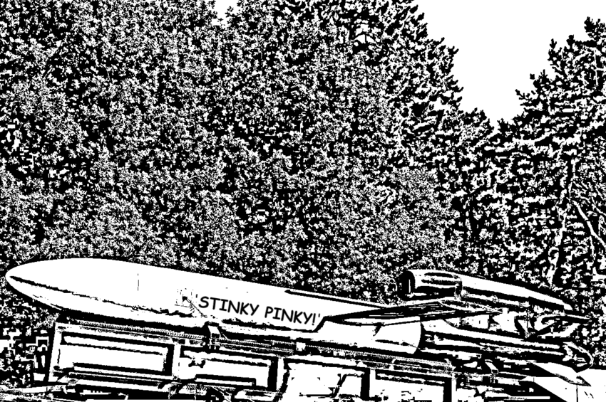 Coloring book page with alternative names for weapons systems. (Flamingo = Stinky Pinky.)