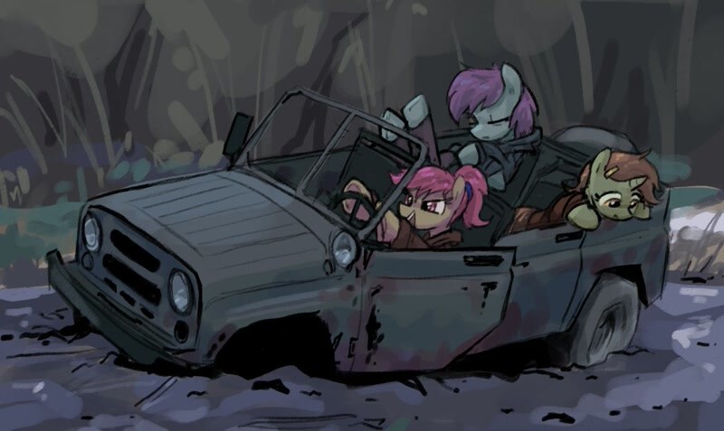 Ponies in a Jeep.