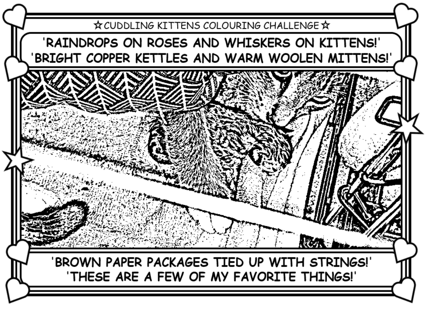 Coloring book page about cats.