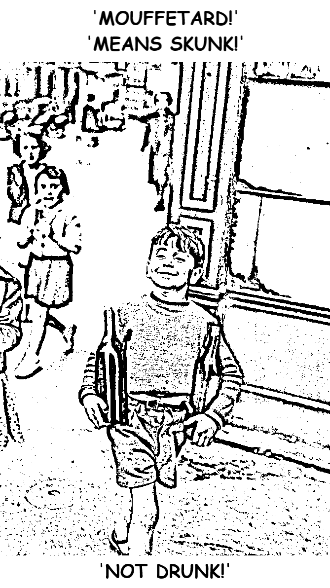 Coloring book page about a boy carrying 2 large bottles of beer.