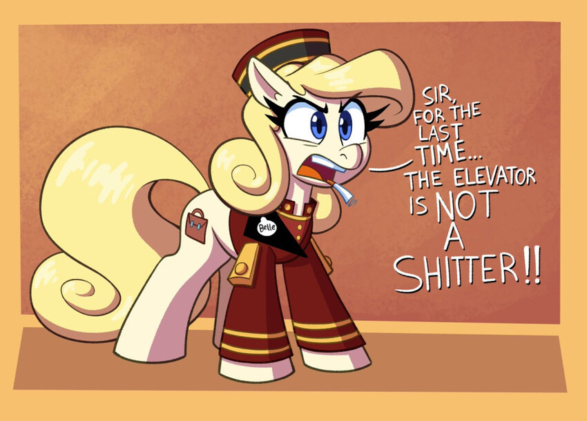 An exasperated pony reminds a Russian that the elevator is not a shitter.