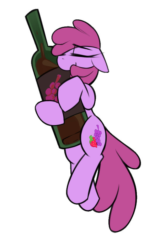A pony nuzzling a large bottle of wine.