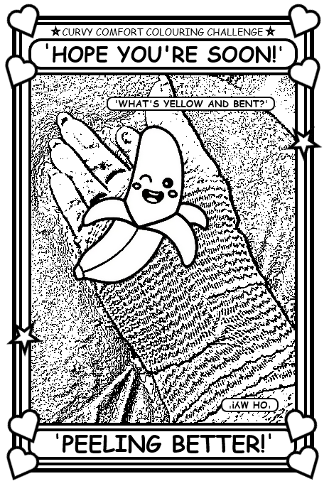 Coloring book page where Bob hopes Queen Of Booms is feeling better soon.