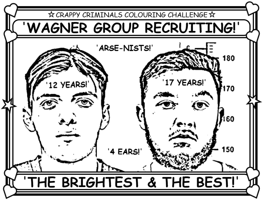 Coloring book page about Wagner's recruiting for arson attacks on London.