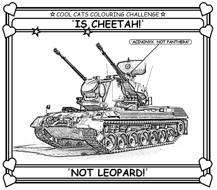 Coloring book page about the Gepard anti-aircraft gun.