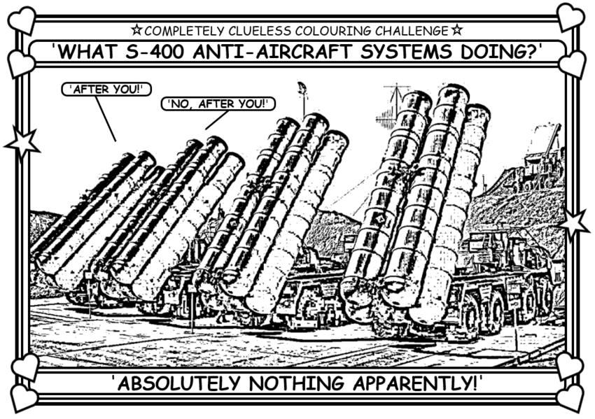 Coloring book page about S-400 missile systems that are apparently doing nothing.