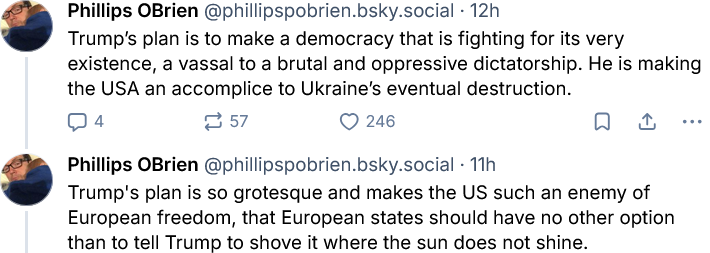 Philips P.O'Brien says Trump's 'peace plan' is grotesque and Europe should reject it.