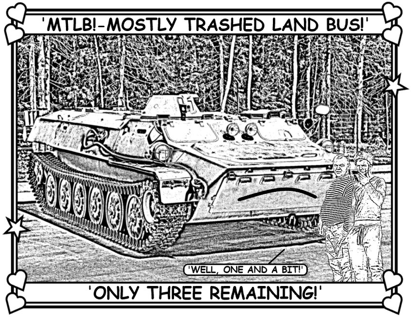 Coloring book page about Russia running out of MTLBs.