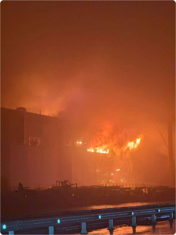 A Russian drone factory that's on fire.