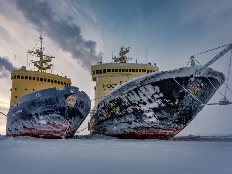 2 Russian icebreakers, but Russia can only build icebreakers that can crush ice 1.3 meters thick.