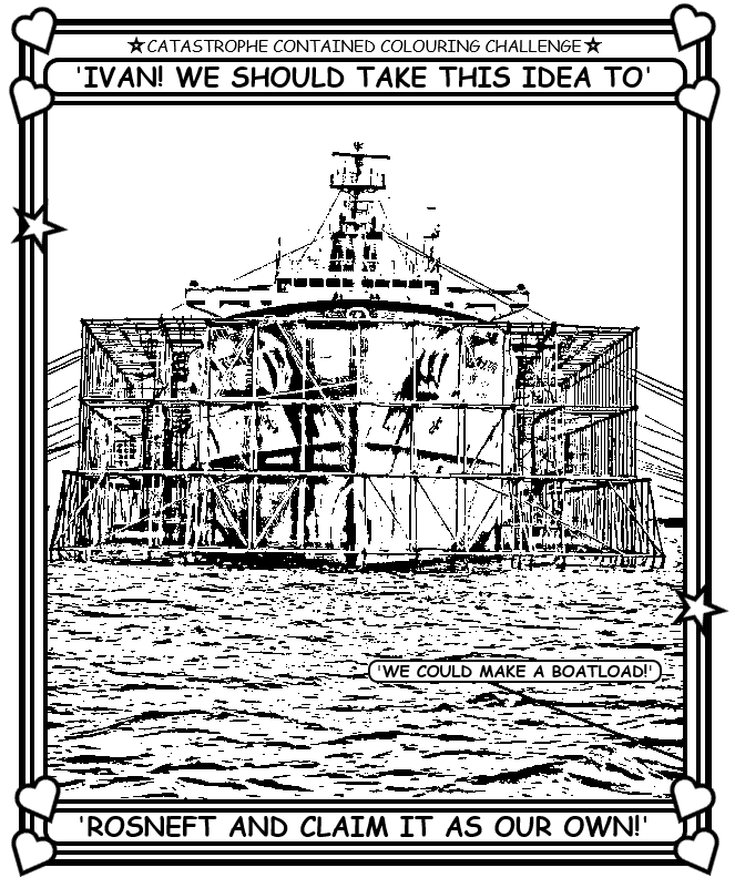 Coloring book page about Russian cope cage on a ship.