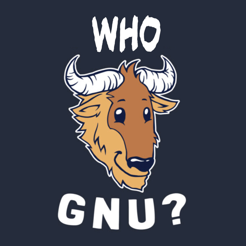 Cartoon of a gnu with caption 'Who gnu?'