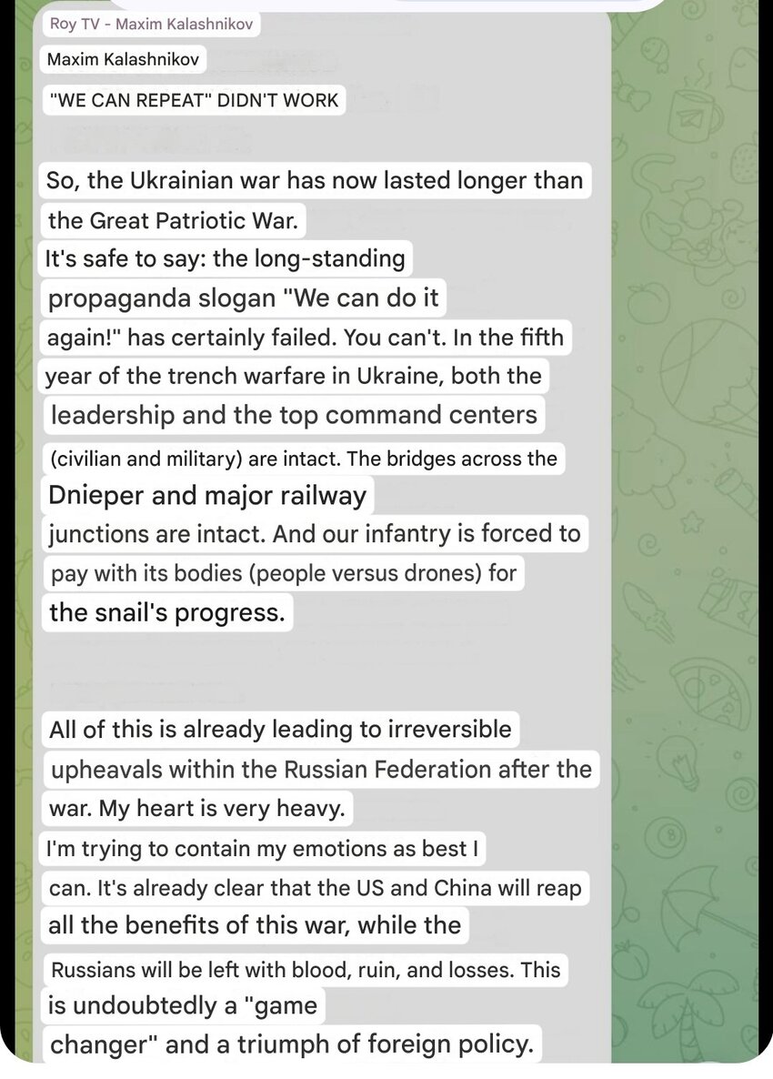 Russian realizes the Ukrainian war has now lasted longer than WWII and the slogan 'we can do it again!' has failed.