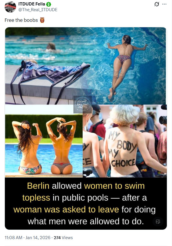 Cute women in Berlin claimed the right to swim topless in public pools.