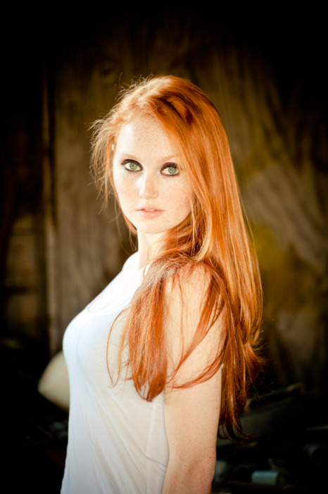 dramatically lit redhead in gray